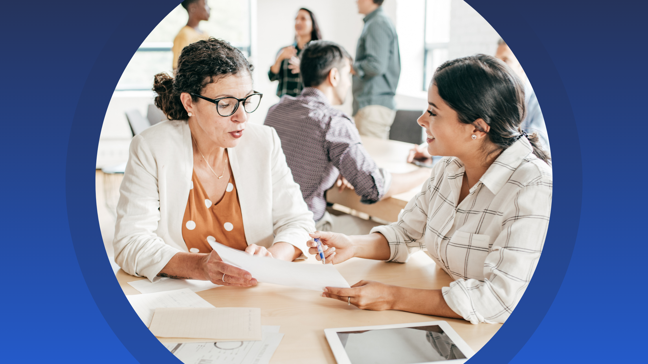 Two working professional negotiating in an office